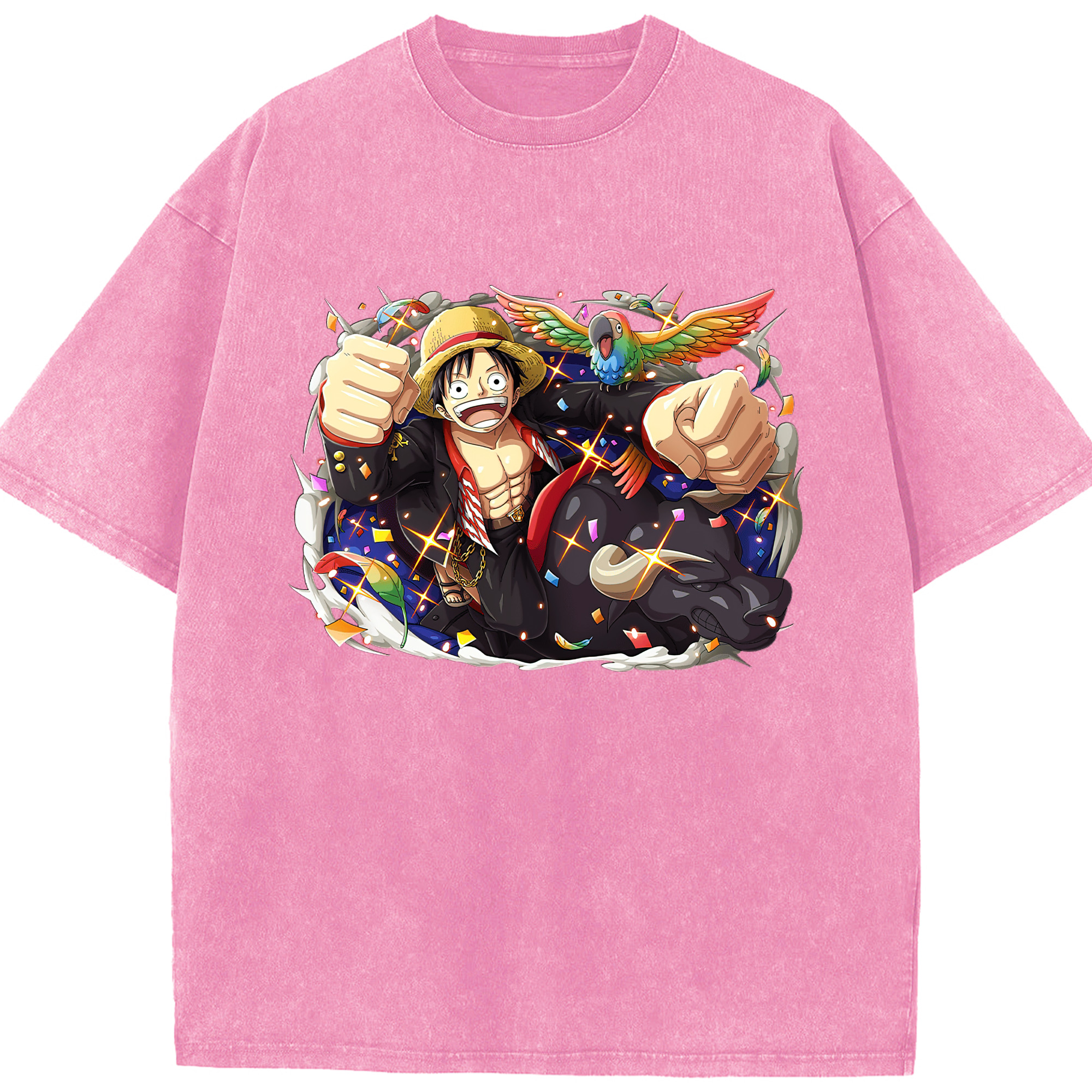 ワンピース モンキー・D・ルフィ ONE PIECE Monkey D. Luffy 綿100% ヴィンテージ風 半袖Tシャツ（フロントプリント）